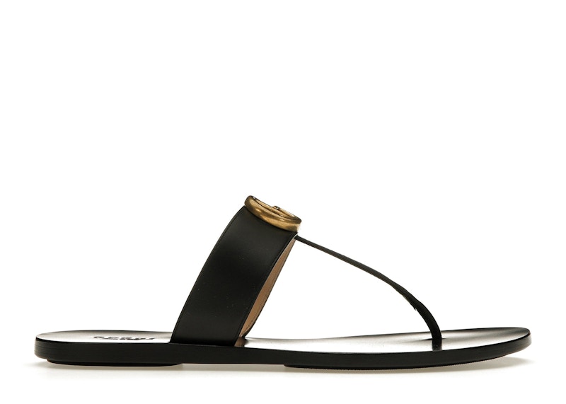Gucci Double G Thong Sandal Black Leather