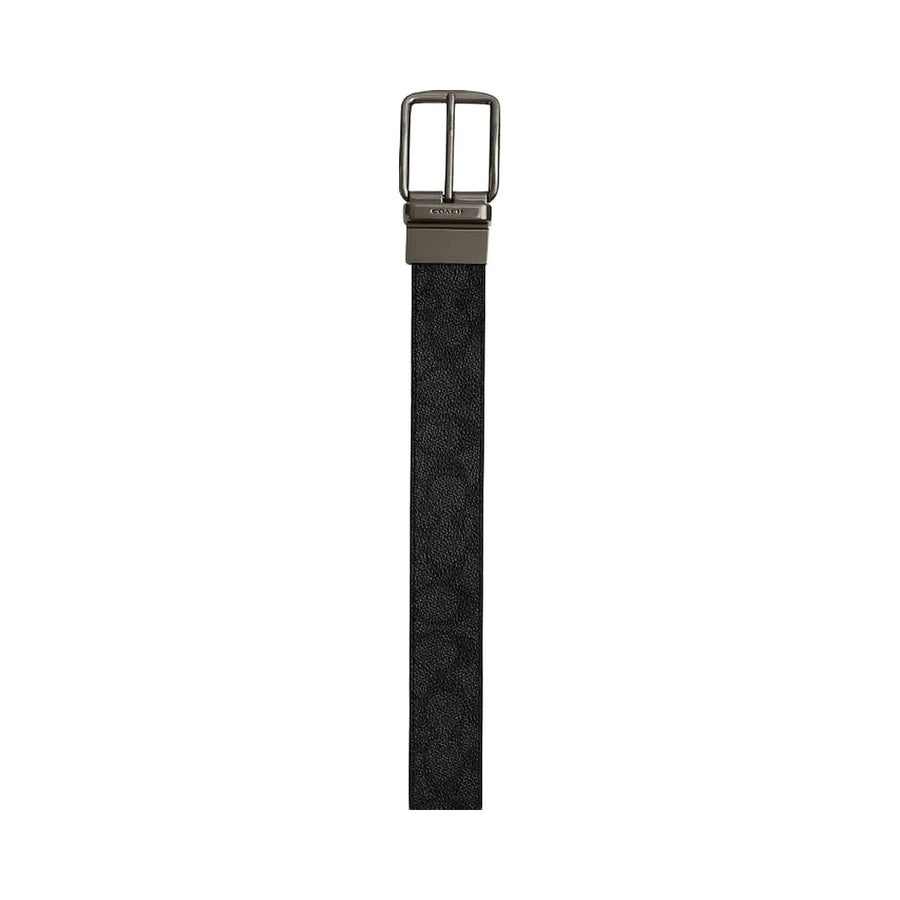 Coach Boxed Plaque And Harness Buckle Cut To Size Reversible Belt, 38 Mm Signature Canvas-Gunmetal-Charcoal-Black