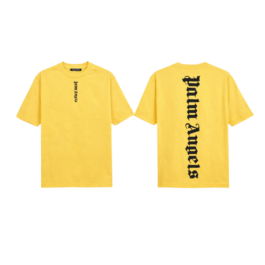 Palm Angels Yellow T-Shirt Featuring A Large Black Gothic Font Logo [Sourcex Exclusive]